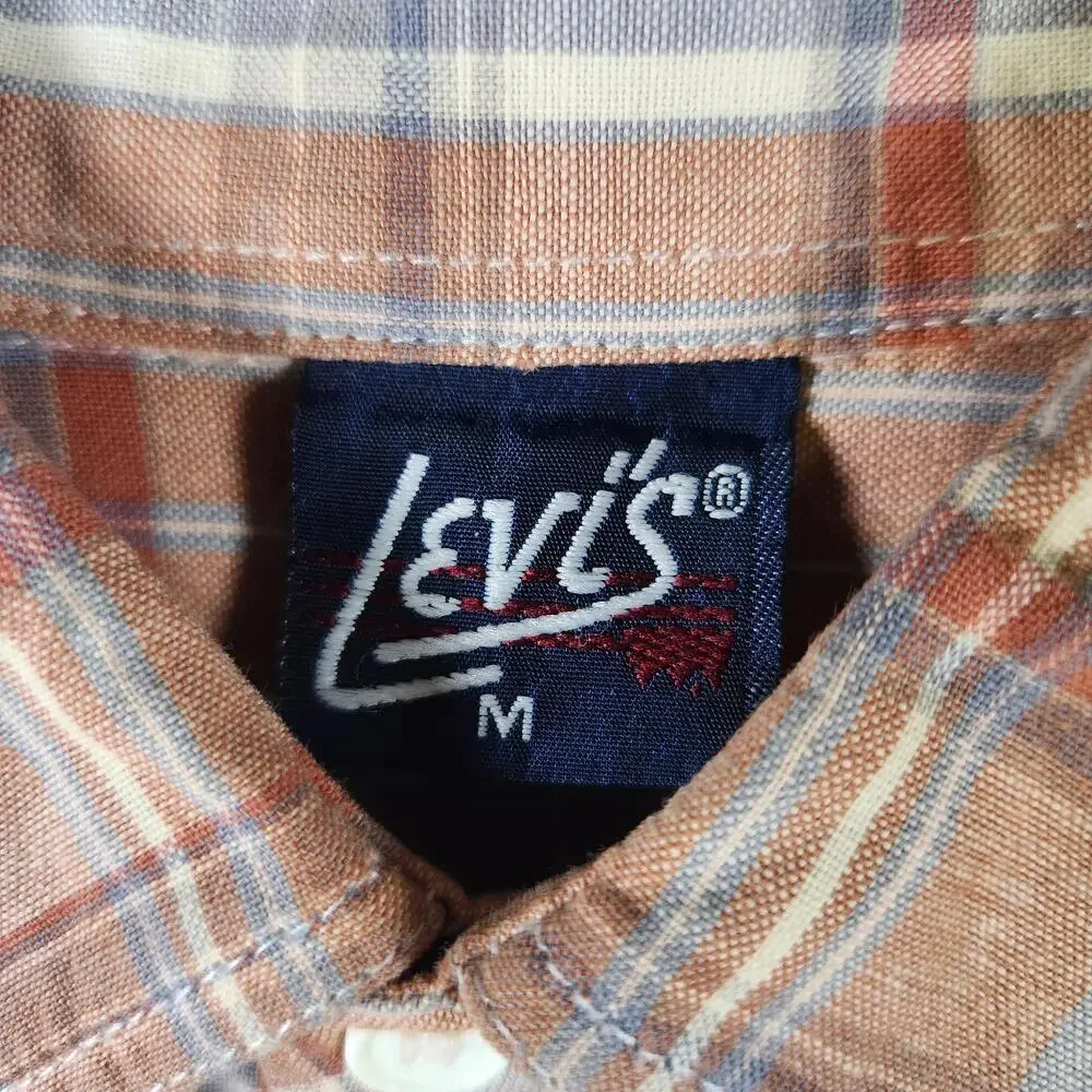Vtg‎ Levi's M Brown Plaid Button Down Shirt Distressed Stains & Rips 22x29